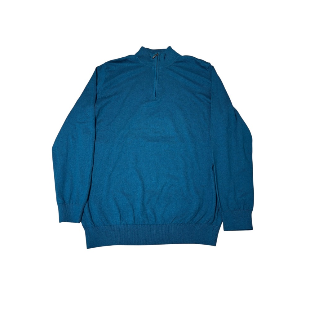 LL Bean Mens Quarter Zip Sweater L Tall Teal Cotton Cashmere Blend